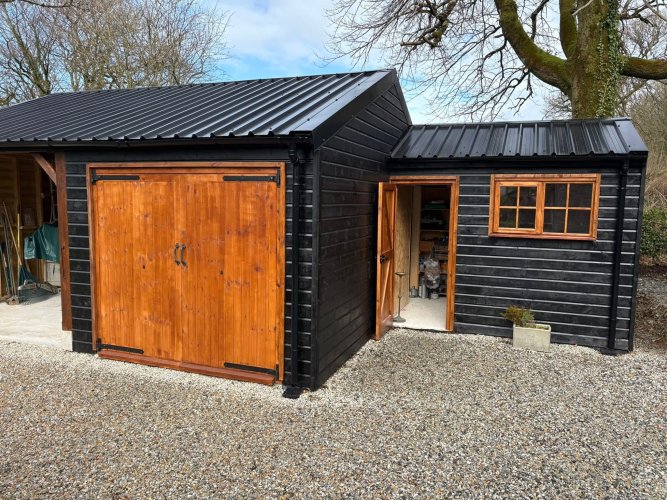 A workshop with an attached shed, custom made in Cornwall by South West Garden Buildings